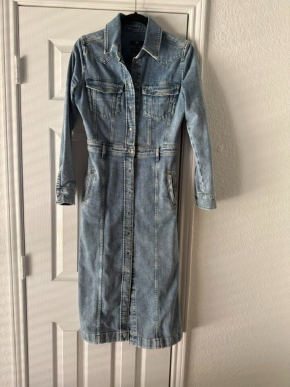 7 for All Mankind Button- Up Midi Denim Dress - Picture 1 of 6
